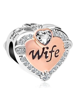 CharmSStory Rose Gold Wife Heart Love Charms Beads for Bracelets & Necklaces