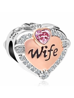 CharmSStory Rose Gold Wife Heart Love Charms Beads for Bracelets & Necklaces