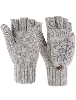 Novawo Women Winter Warm Wool Blend Knitted Convertible Gloves with Mitten Cover