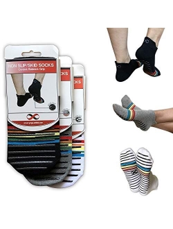 YogaAddict Non Slip Skid Socks with Grips, for Hospital Rehab, Traveling, Yoga, Pilates, Barre, Martial Arts, Trampoline, Fitness, Home Use, 1 & 2 Pairs Set, Women, Men, 