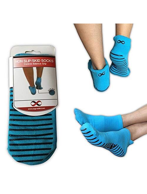 YogaAddict Non Slip Skid Socks with Grips, for Hospital Rehab, Traveling, Yoga, Pilates, Barre, Martial Arts, Trampoline, Fitness, Home Use, 1 & 2 Pairs Set, Women, Men, 