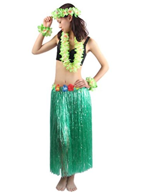 5pcs/ Set Women's Hawaiian Luau Elastic Grass Hula Skirt 80cm