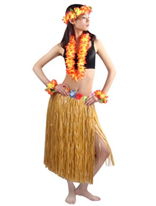 5pcs/ Set Women's Hawaiian Luau Elastic Grass Hula Skirt 80cm