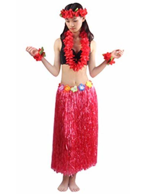 5pcs/ Set Women's Hawaiian Luau Elastic Grass Hula Skirt 80cm