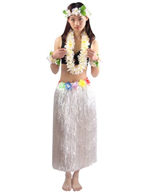 5pcs/ Set Women's Hawaiian Luau Elastic Grass Hula Skirt 80cm