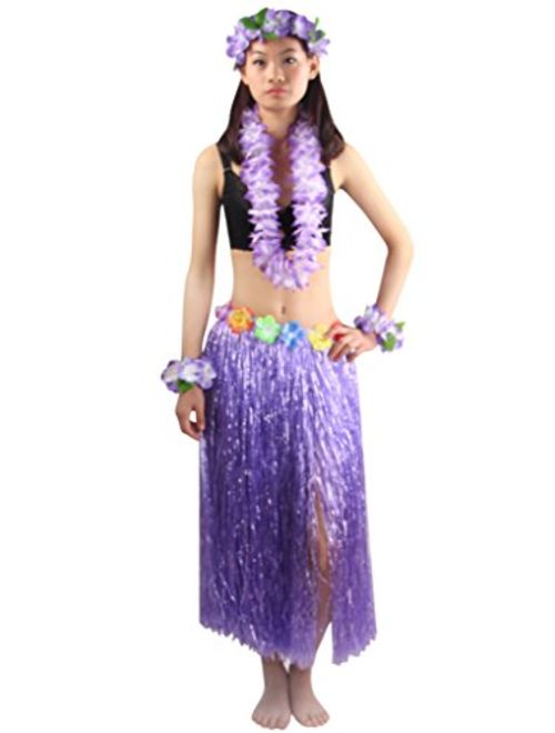 5pcs/ Set Women's Hawaiian Luau Elastic Grass Hula Skirt 80cm