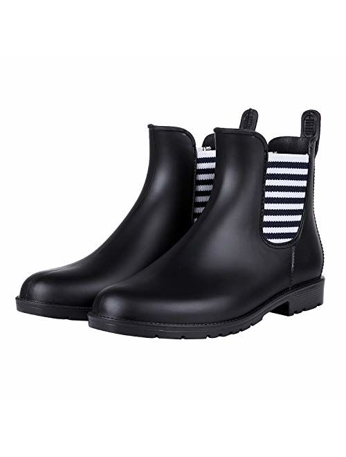 Colorxy Women's Ankle Rain Boots Fashion Elastic Chelsea Booties Anti Slip Waterproof Slip On Short Rain Booties