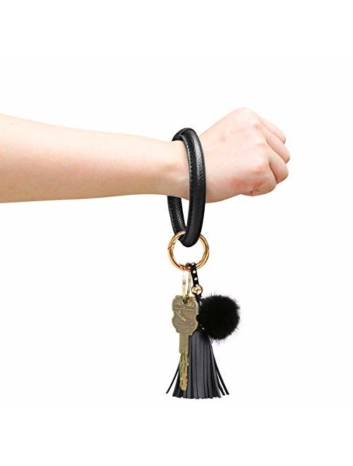 Idakekiy Key Chain Bracelet Wristlet Keychain PU Leather Bangle Keyring Key Chain Holder for Girl and Women