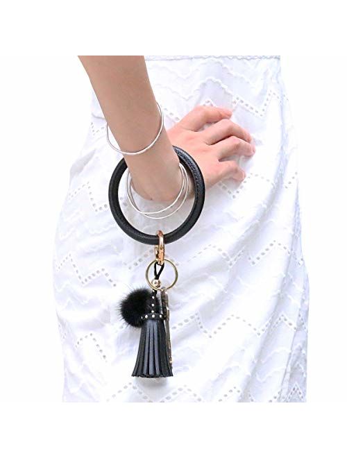 Idakekiy Key Chain Bracelet Wristlet Keychain PU Leather Bangle Keyring Key Chain Holder for Girl and Women