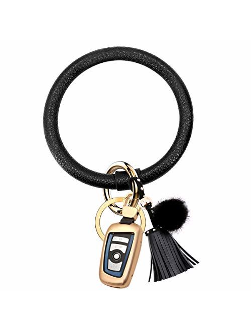 Idakekiy Key Chain Bracelet Wristlet Keychain PU Leather Bangle Keyring Key Chain Holder for Girl and Women