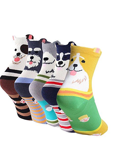 Ladies/Womens Cute Dog Casual Cotton Crew Socks Animal Printed Novelty Liner Socks