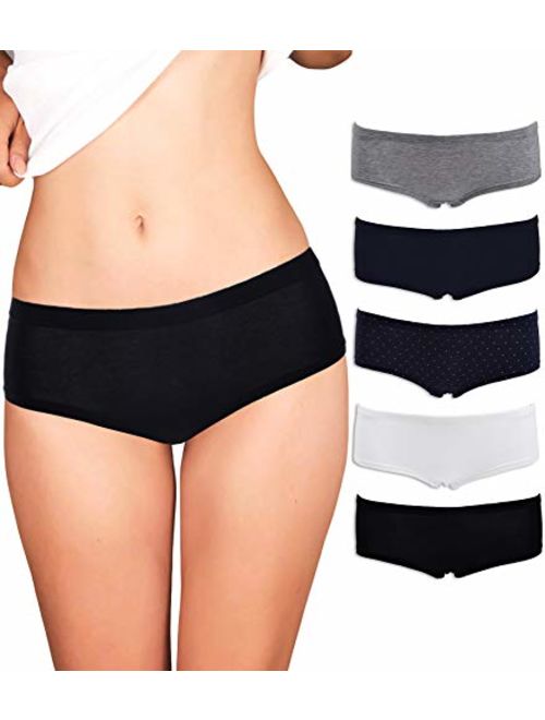 Emprella Womens Boyshort Panties (5-Pack) Seamless, Breathable Cotton Underwear | Colors & Patterns Vary