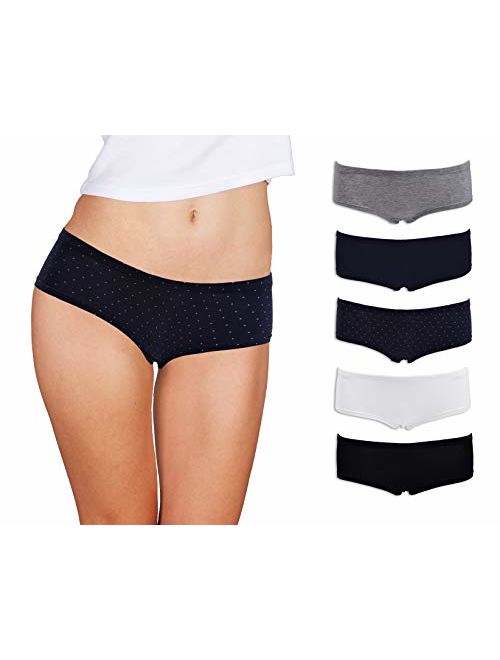 Emprella Womens Boyshort Panties (5-Pack) Seamless, Breathable Cotton Underwear | Colors & Patterns Vary