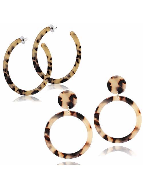 Showfay Fashion Womens Tortoise Mottled Hoop Earrings Bohemia Acrylic Resin Statement Earrings