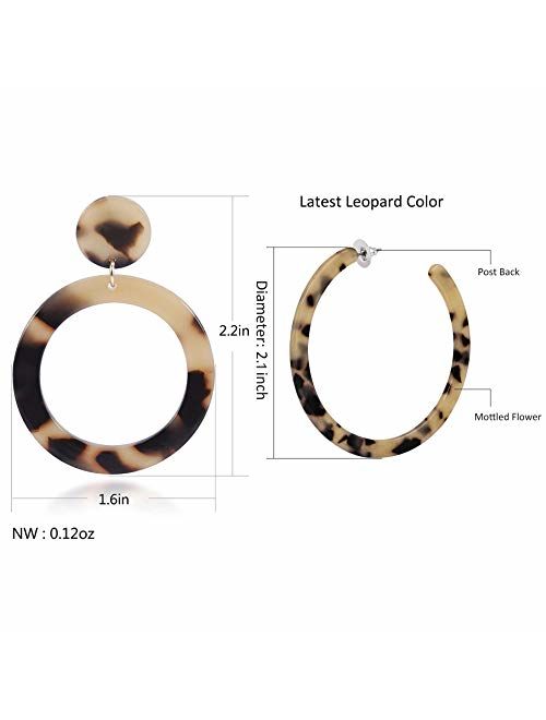 Showfay Fashion Womens Tortoise Mottled Hoop Earrings Bohemia Acrylic Resin Statement Earrings