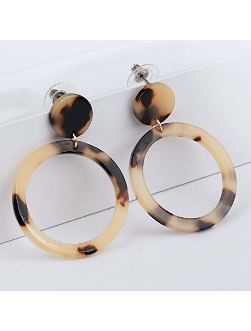 Showfay Fashion Womens Tortoise Mottled Hoop Earrings Bohemia Acrylic Resin Statement Earrings