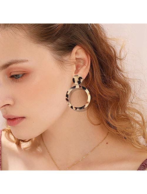 Showfay Fashion Womens Tortoise Mottled Hoop Earrings Bohemia Acrylic Resin Statement Earrings