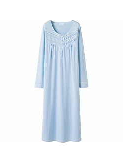 Keyocean Nightgowns for Women All Cotton Soft Lightweight Long Sleeve Long Nightshirt Sleepwear for Women