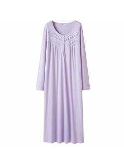 Keyocean Nightgowns for Women All Cotton Soft Lightweight Long Sleeve Long Nightshirt Sleepwear for Women