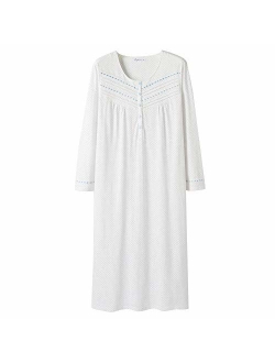 Keyocean Nightgowns for Women All Cotton Soft Lightweight Long Sleeve Long Nightshirt Sleepwear for Women