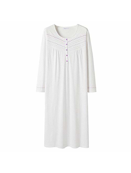 Keyocean Nightgowns for Women All Cotton Soft Lightweight Long Sleeve Long Nightshirt Sleepwear for Women