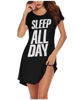 Night Shirt Women's Print Sleepwear Cute Short Sleeve Sleep Shirts Cotton Nightgown Soft Nightwear S-XXL