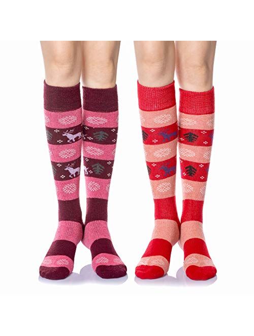 DoSmart Women's Winter Warm Knee High Socks Boot Socks 2-Pairs Multi Color