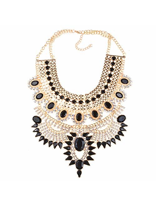 NABROJ Fashion Chunky Necklace Luxury Crystal Bib Collar Necklace Costume Jewelry for Women 7 Colors 1 Pc