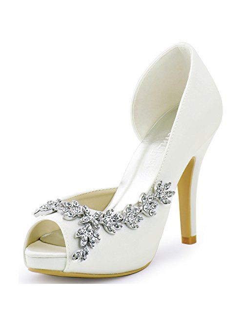 ElegantPark Wedding Shoes for Bride High Heel Platform Bridal Shoes Rhinestones Wedding Heels for Women Pumps Satin Evening Party Prom Dress Shoes