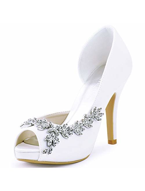 ElegantPark Wedding Shoes for Bride High Heel Platform Bridal Shoes Rhinestones Wedding Heels for Women Pumps Satin Evening Party Prom Dress Shoes