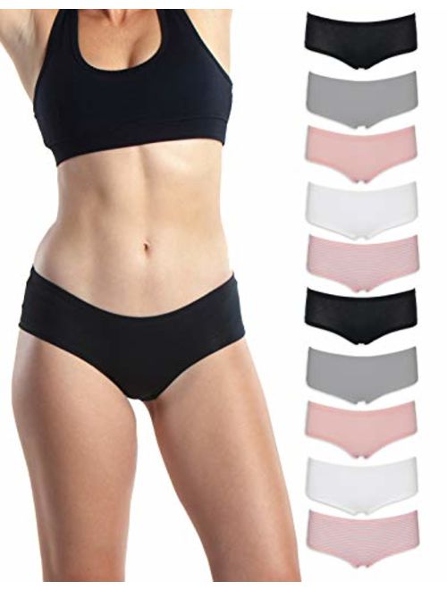 Emprella Womens Boyshort Panties (10-Pack) Comfort Ultra-Soft Cotton Underwear