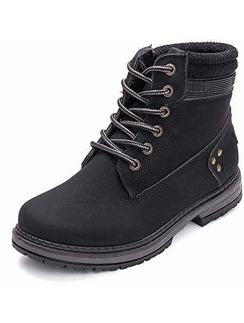 Athlefit Women's Lace up Ankle Boots Work Waterproof Low Heel Combat Booties