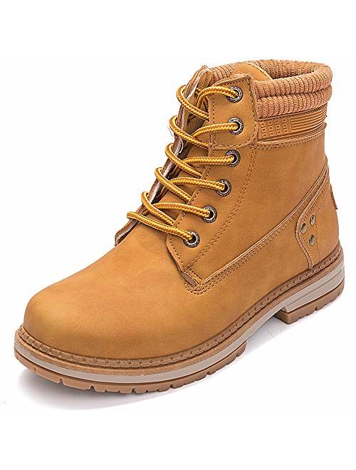 Athlefit Women's Lace up Ankle Boots Work Waterproof Low Heel Combat Booties