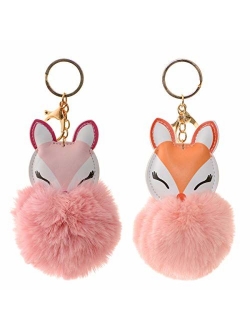 Dreams and Whispers Faux Fur Ball Pom Pom Key Chain Ring for Women Girls Bag Pendant