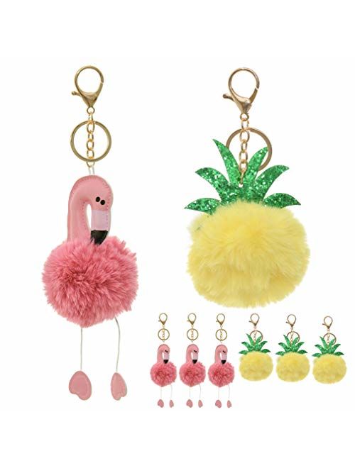 Dreams and Whispers Faux Fur Ball Pom Pom Key Chain Ring for Women Girls Bag Pendant