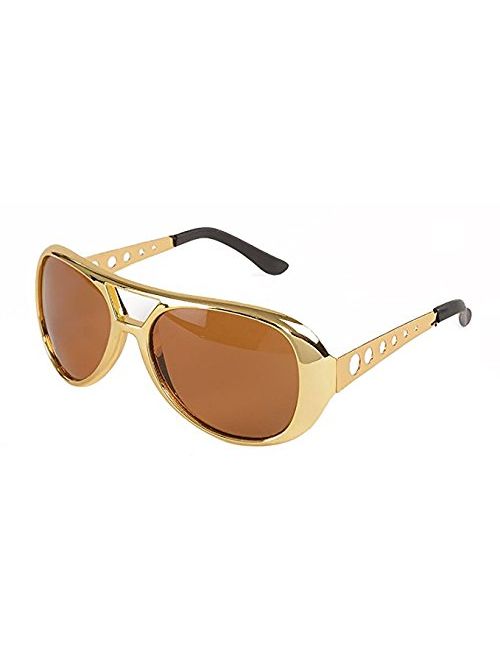 Big Mo's Toys Rockstar 50s, 60s Style Aviator Shades, Gold Celebrity Sunglasses 1 Pair