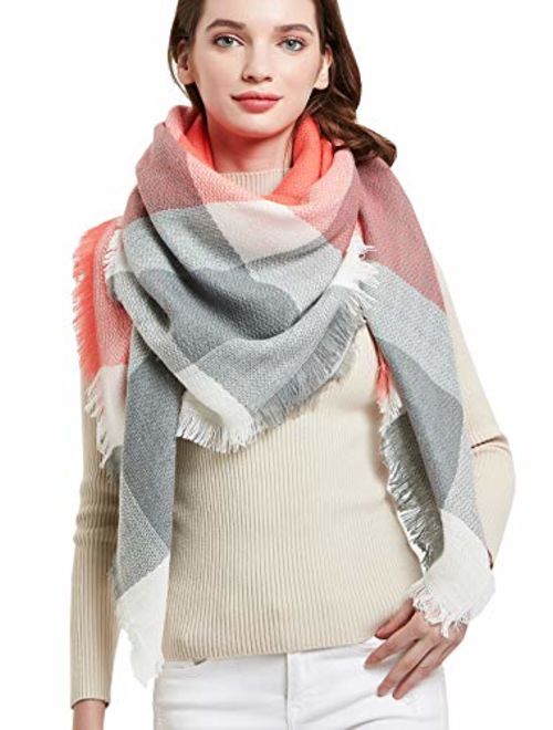 Wander Agio Womens Warm Scarf Square Shawls Large Infinity Scarves Stripe Plaid Scarf