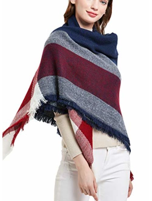 Wander Agio Womens Warm Scarf Square Shawls Large Infinity Scarves Stripe Plaid Scarf