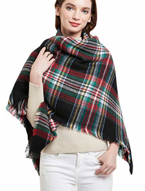 Wander Agio Womens Warm Scarf Square Shawls Large Infinity Scarves Stripe Plaid Scarf