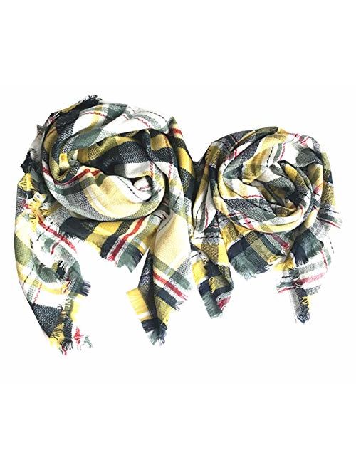 Wander Agio Womens Warm Scarf Square Shawls Large Infinity Scarves Stripe Plaid Scarf