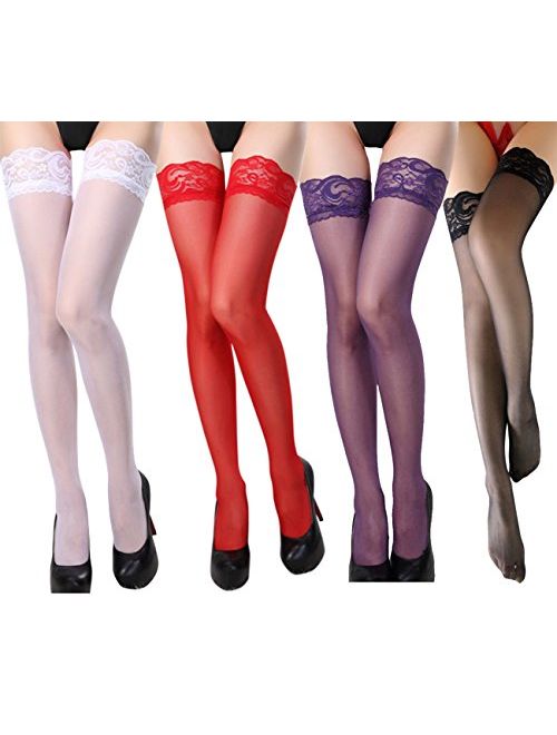 TGD 4 Pairs Womens Sexy Stockings Lace Thigh High Socks