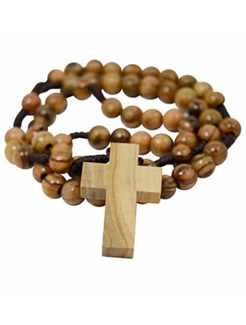 Most Original Gifts Authentic Wooden Catholic Rosary Beads Necklace from Bethlehem in Natural Cotton Rosary Pouch