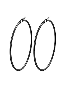 Edforce Stainless Steel Rounded Hoops Earrings (20mm-60mm Diameter)