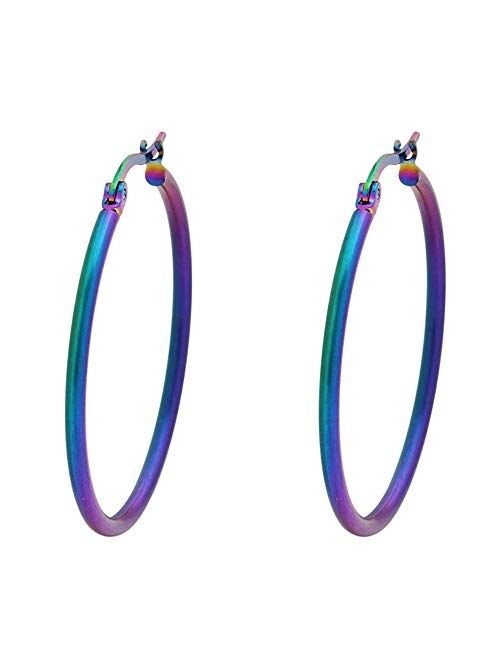 Edforce Stainless Steel Rounded Hoops Earrings (20mm-60mm Diameter)