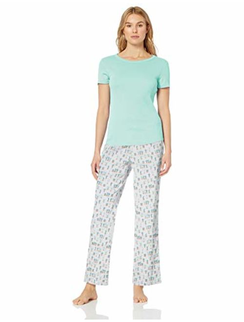 Amazon Essentials Women's Poplin Sleep Tee and Pant Set