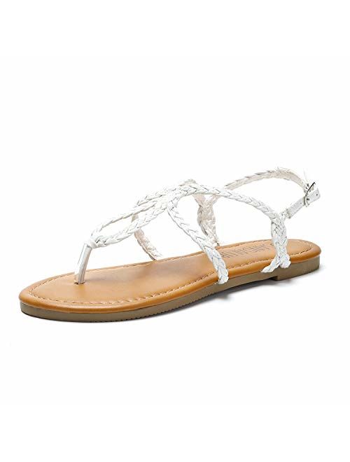 SANDALUP Women's Braided Strap Thong Flat Sandals