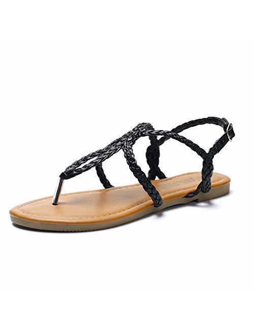 SANDALUP Women's Braided Strap Thong Flat Sandals