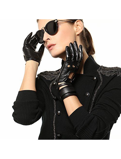 Elma Tradional Women's Italian Nappa Leather Gloves Motorcycle Driving Open Back