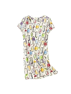 PNAEONG Women's Cotton Nightgown Sleepwear Short Sleeves Shirt Casual Print Sleepdress