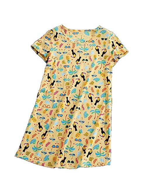 PNAEONG Women's Cotton Nightgown Sleepwear Short Sleeves Shirt Casual Print Sleepdress